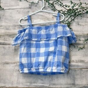 Janie and Jack Gingham Ruffle Cold Shoulder Top Cottagecore Coastal Size 7